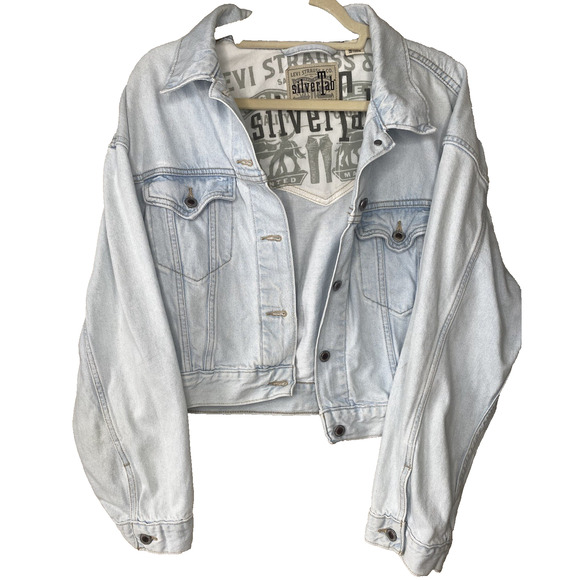 LEVIS Jean Jacket Womens XL Silvertab Light Wash Cropped Boxy Trucker Denim Coat - Picture 1 of 14